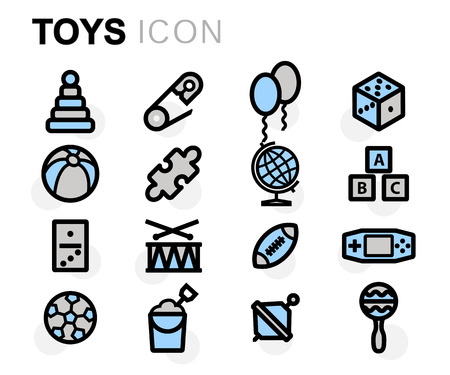 Vector flat line toys icons set on white backgroundのイラスト素材