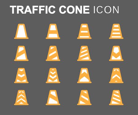 Vector flat line traffic cone icons set on grey backgroundのイラスト素材