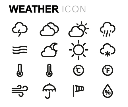 Vector line weather icons set on white backgroundのイラスト素材