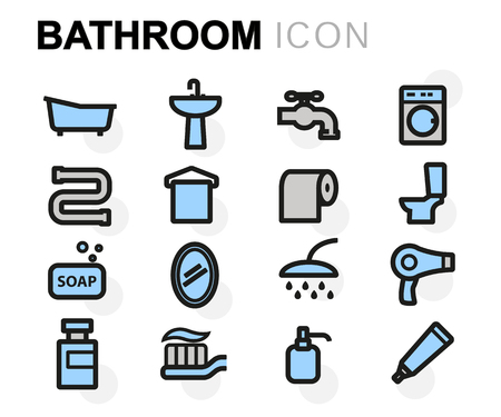 Vector flat bathroom icons set on white backgroundのイラスト素材