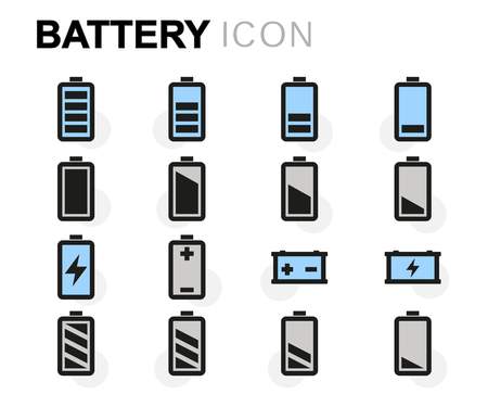 Vector flat battery icons set on white backgroundのイラスト素材