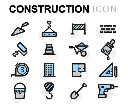 Vector flat construction icons set on white backgroundのイラスト素材