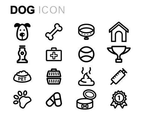 Vector line dog icons set on white backgroundのイラスト素材
