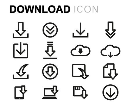 Vector line download icons set on white backgroundのイラスト素材
