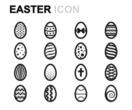Vector line easter icons set on white backgroundのイラスト素材