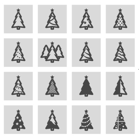 Vector line christmas tree icons set on grey backgroundのイラスト素材