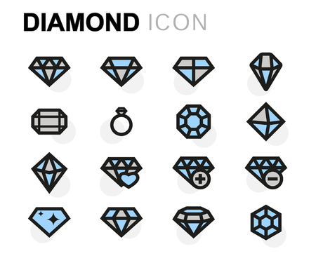 Vector flat diamond icons set on white backgroundのイラスト素材