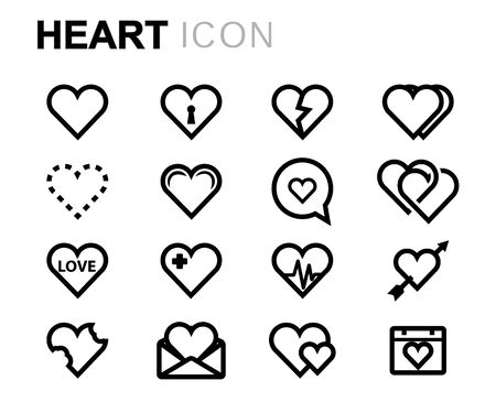 Vector line heart icons set on white backgroundのイラスト素材