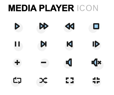 Vector flat media player icons set on white backgroundのイラスト素材