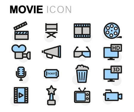 Vector flat movie icons set on white backgroundのイラスト素材