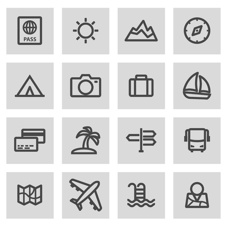 Vector line travel icons set on grey backgroundのイラスト素材