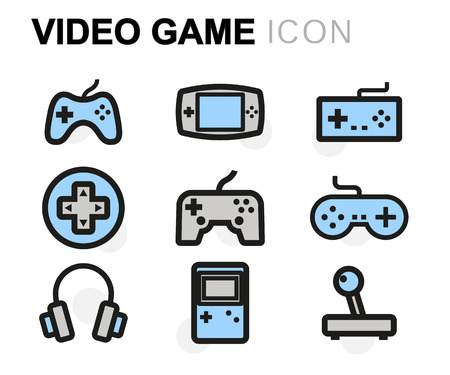 Vector flat video game icons set on white backgroundのイラスト素材