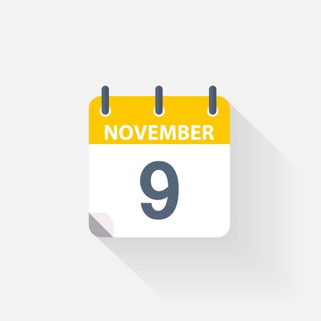 9 november calendar icon on grey backgroundのイラスト素材