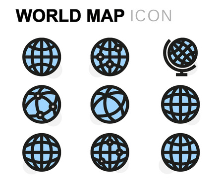 Vector flat world map icons set on white backgroundのイラスト素材