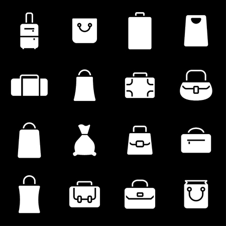 Vector white bag icons set on black backgroundのイラスト素材