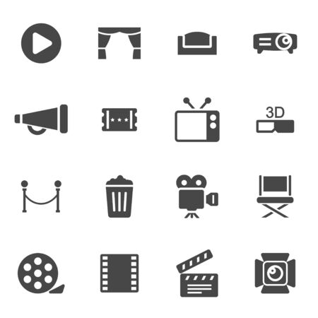 Vector black cinema icons set on white backgroundのイラスト素材