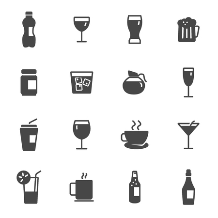 Vector black drinks icons set on white backgroundのイラスト素材