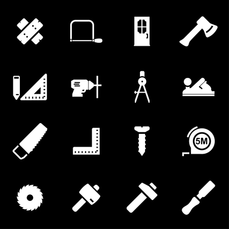 Vector white carpentry icons set on black backgroundの写真素材