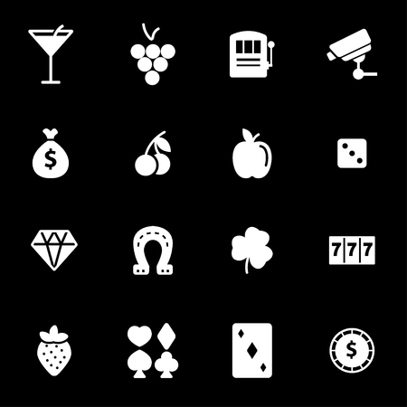 Vector white casino icons set on black backgroundのイラスト素材