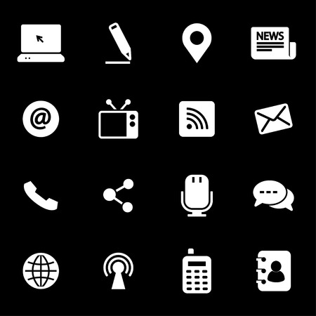 Vector white communication icons set on black backgroundのイラスト素材