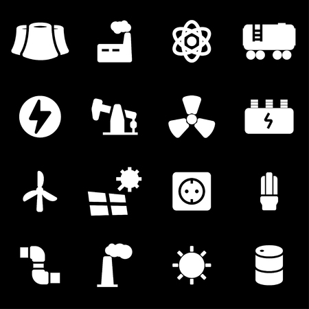 Vector white energetics icons set on black backgroundのイラスト素材