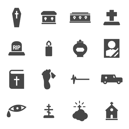 Vector black funeral icons set on white backgroundのイラスト素材