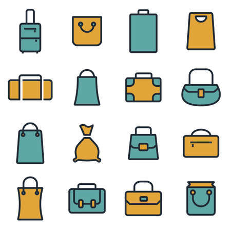 Vector flat bag icons set on white backgroundのイラスト素材