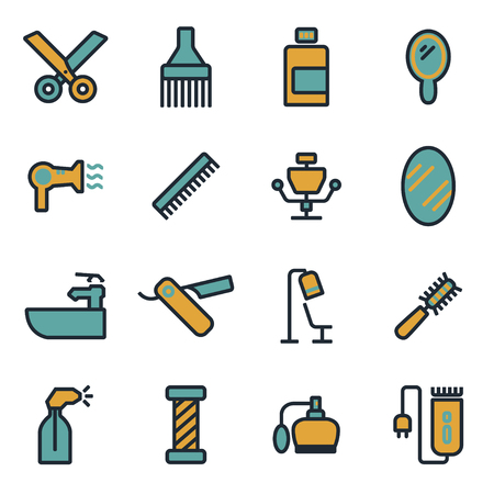 Vector flat barber icons set on white backgroundのイラスト素材