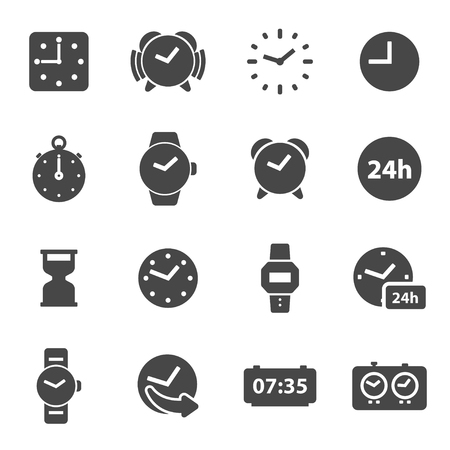 Vector black time icons set on white backgroundのイラスト素材