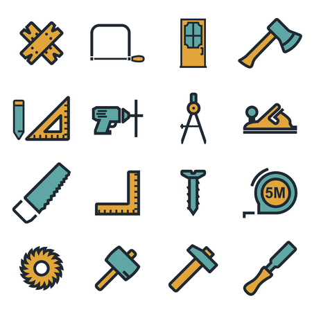 Vector flat carpentry icons set on white backgroundのイラスト素材