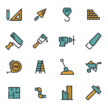 Vector flat construction icons set on white backgroundのイラスト素材