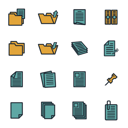 Vector flat document icons set on white backgroundのイラスト素材