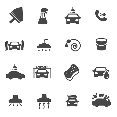 Vector black car wash icons set on white backgroundのイラスト素材