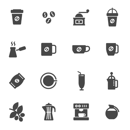 Vector black coffee icons set on white backgroundのイラスト素材
