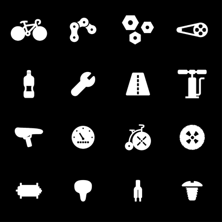 Vector white bicycle icons set on black backgroundのイラスト素材