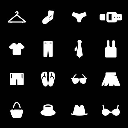 Vector white clothes icons set on black backgroundのイラスト素材