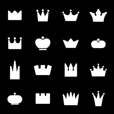 Vector white crown icons set on black backgroundのイラスト素材