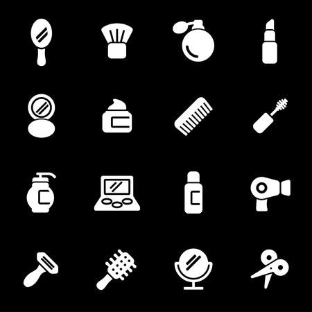 Vector white cosmetics icons set on black backgroundのイラスト素材