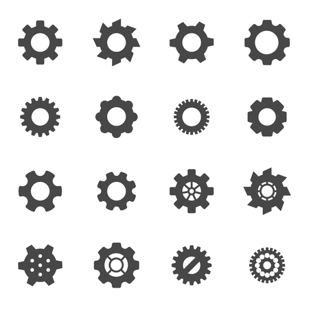 Vector black gear icons set on white backgroundのイラスト素材