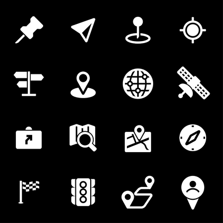 Vector white navigation icons set on black backgroundのイラスト素材