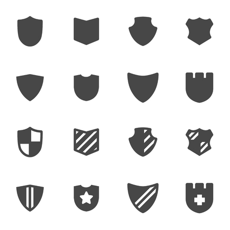 Vector black shield icons set on white backgroundのイラスト素材