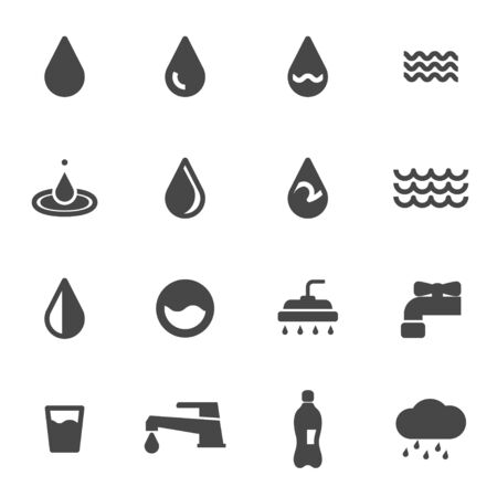 Vector black water icons set on white backgroundのイラスト素材