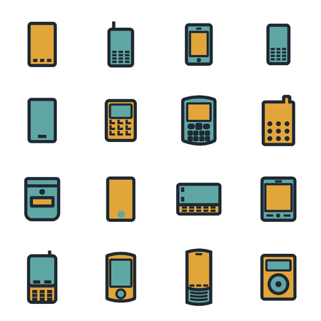 Vector flat mobile icons set on white backgroundのイラスト素材