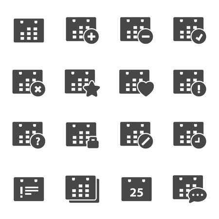 Vector black calendar icons set on white backgroundのイラスト素材