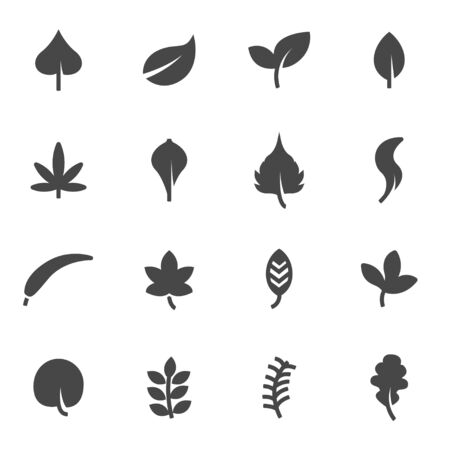 Vector black leaf icons set on white backgroundのイラスト素材
