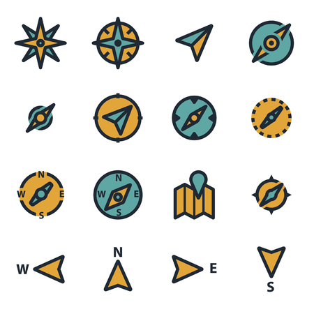 Vector flat compass icons set on white backgroundのイラスト素材