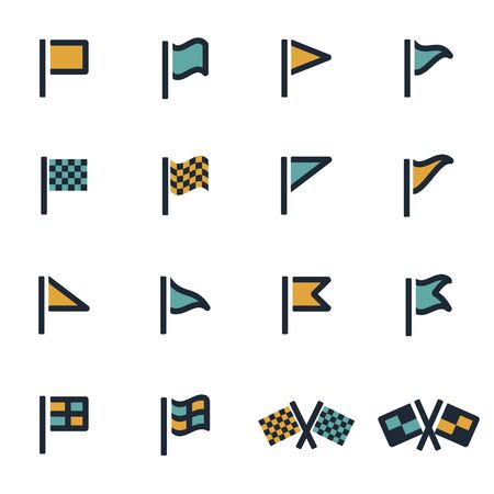 Vector flat flag icons set on white backgroundのイラスト素材