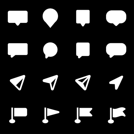 Vector white map pointer icons set on black backgroundのイラスト素材