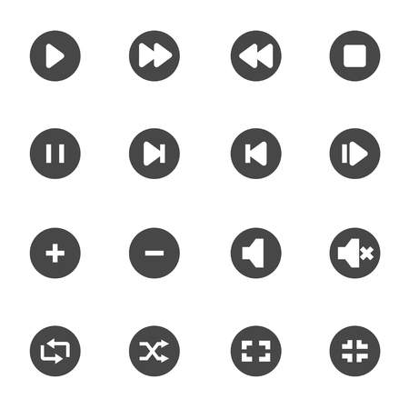 Vector black media buttons icons set on white backgroundのイラスト素材