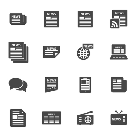 Vector black news icons set on white backgroundのイラスト素材